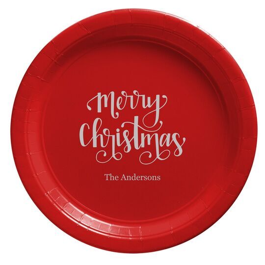 Hand Lettered Merry Christmas Paper Plates